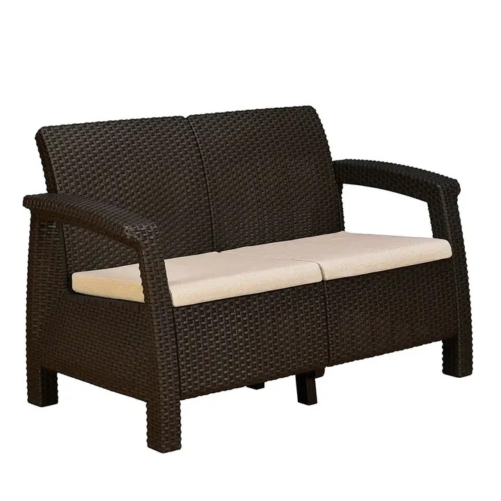 Nilkamal Goa 2 Seater Plastic Sofa Set with Cushion (Weather Brown & Beige)