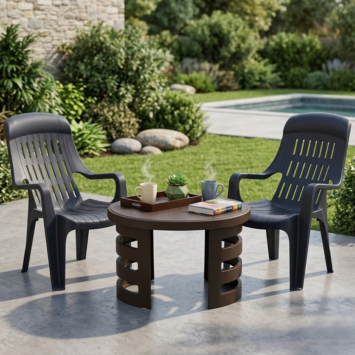 Nilkamal Weekender Chairs and Mystique Glass Top Coffee Table Plastic Outdoor Set