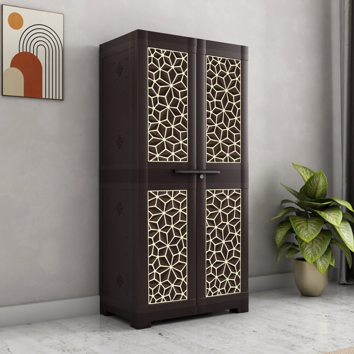 Nilkamal Freedom Star (FMSC18STR) Plastic Shoe Cabinet (Weather Brown & Biscuit)