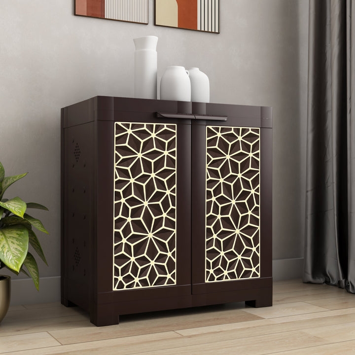 Nilkamal Freedom Star (FMSC09STR) Plastic Shoe Cabinet (Weather Brown & Biscuit)